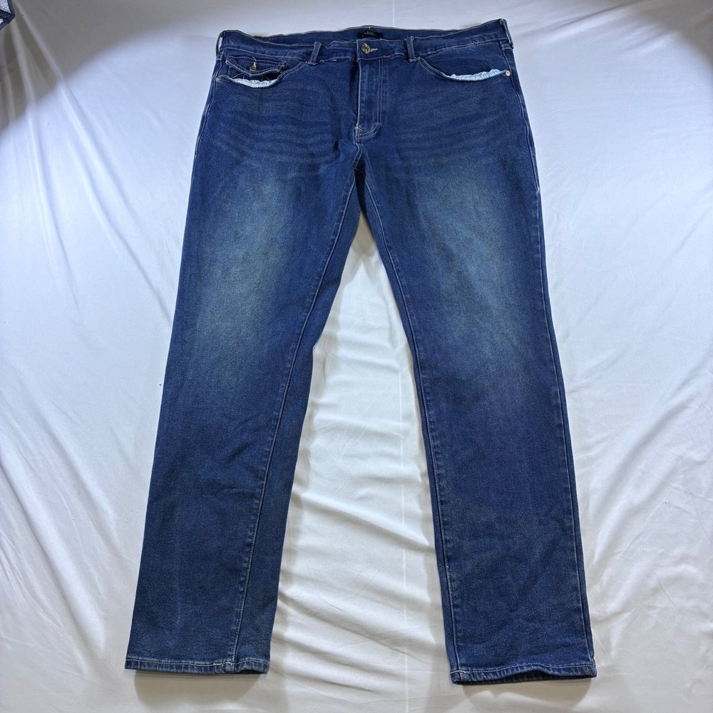 True Religion Geno Relaxed Slim Studded Blue Denim Jeans Mens 40 x 32